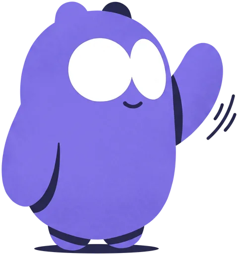 Mopkin, the purple cleaning buddy with bear ears and big white eyes, waving hello